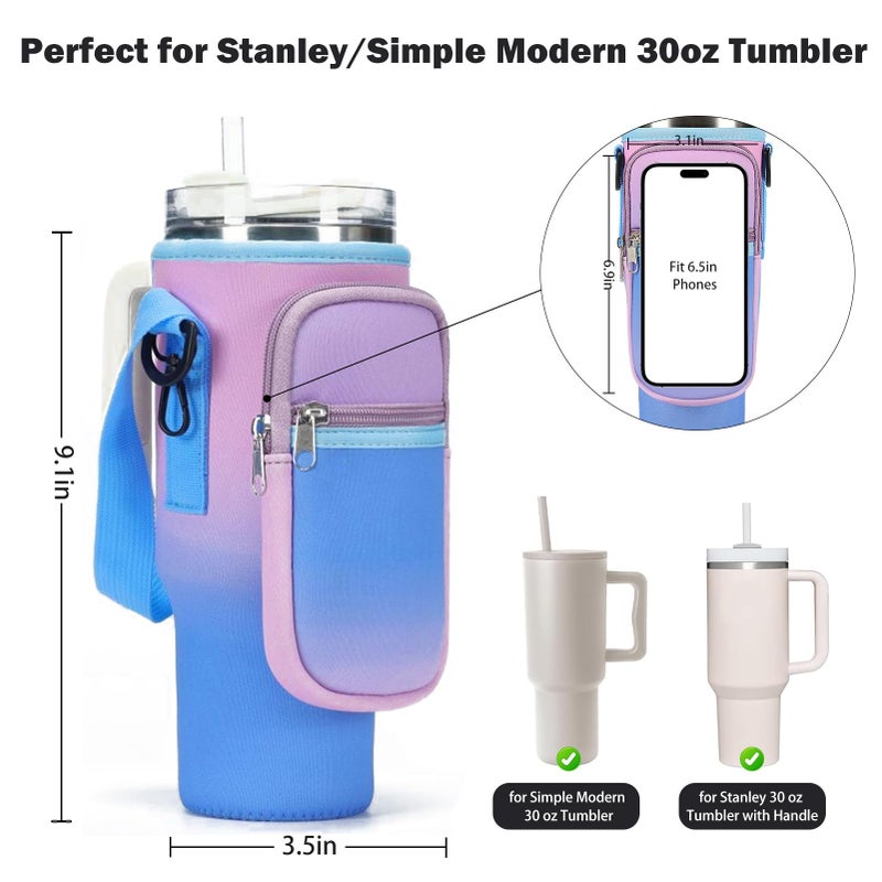 GOEWY Water Bottle Carrier Bag for Stanley 30oz Tumbler with Phone Pocket Water Bottle Holder with Strap Neoprene Water Bottle Pouch for Stanley Cup Accessories - Image 2
